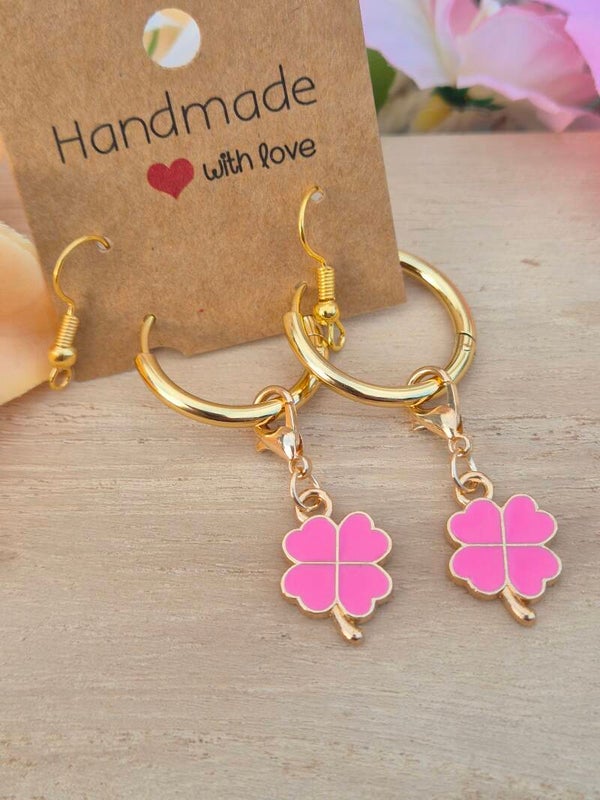 Créoles ou crochet TREFFLE ROSE VIF