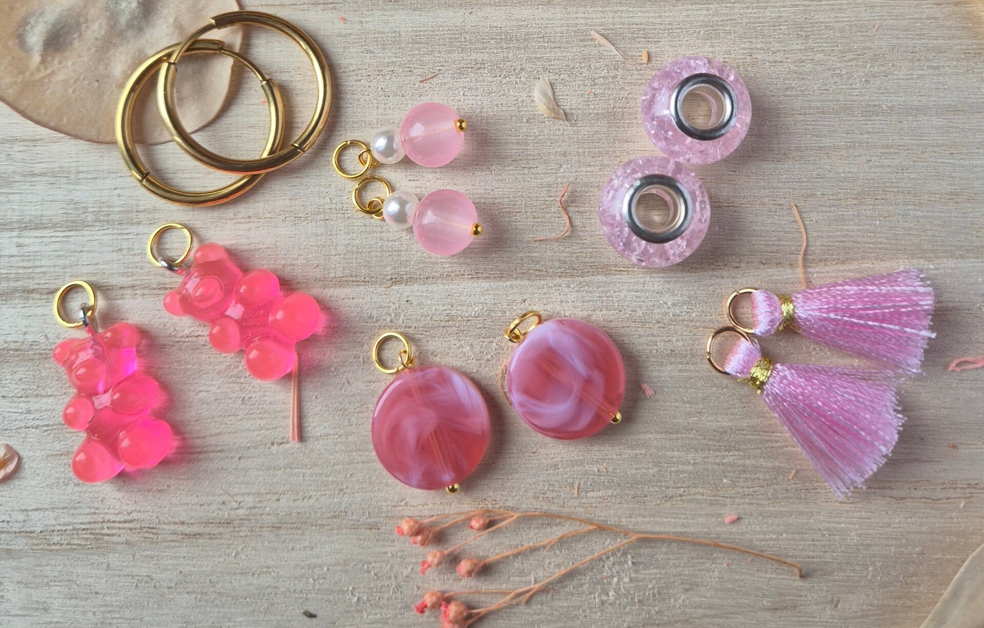 Kit créoles et pampilles  "rose douceur "