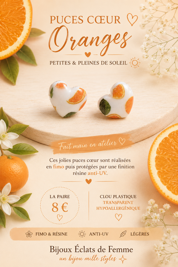 Clou oreille coeur design oranges