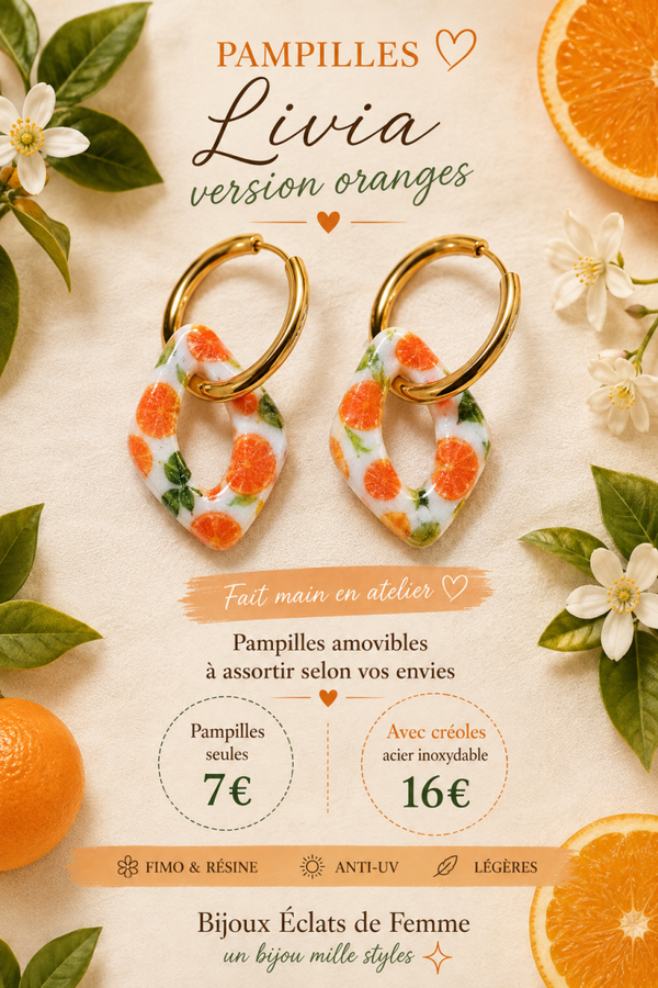 Livia oranges pampilles  AVEC CRÉOLES DORÉES