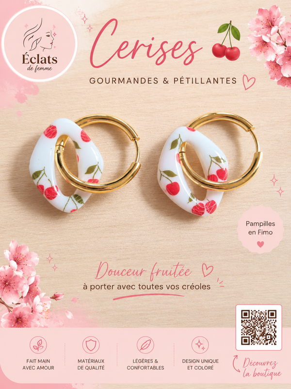 Creoles avec pampilles modele livia version cerise