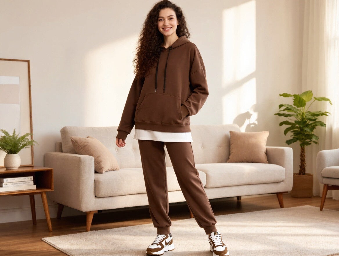 Comfortabel huispak met hoodie en broek