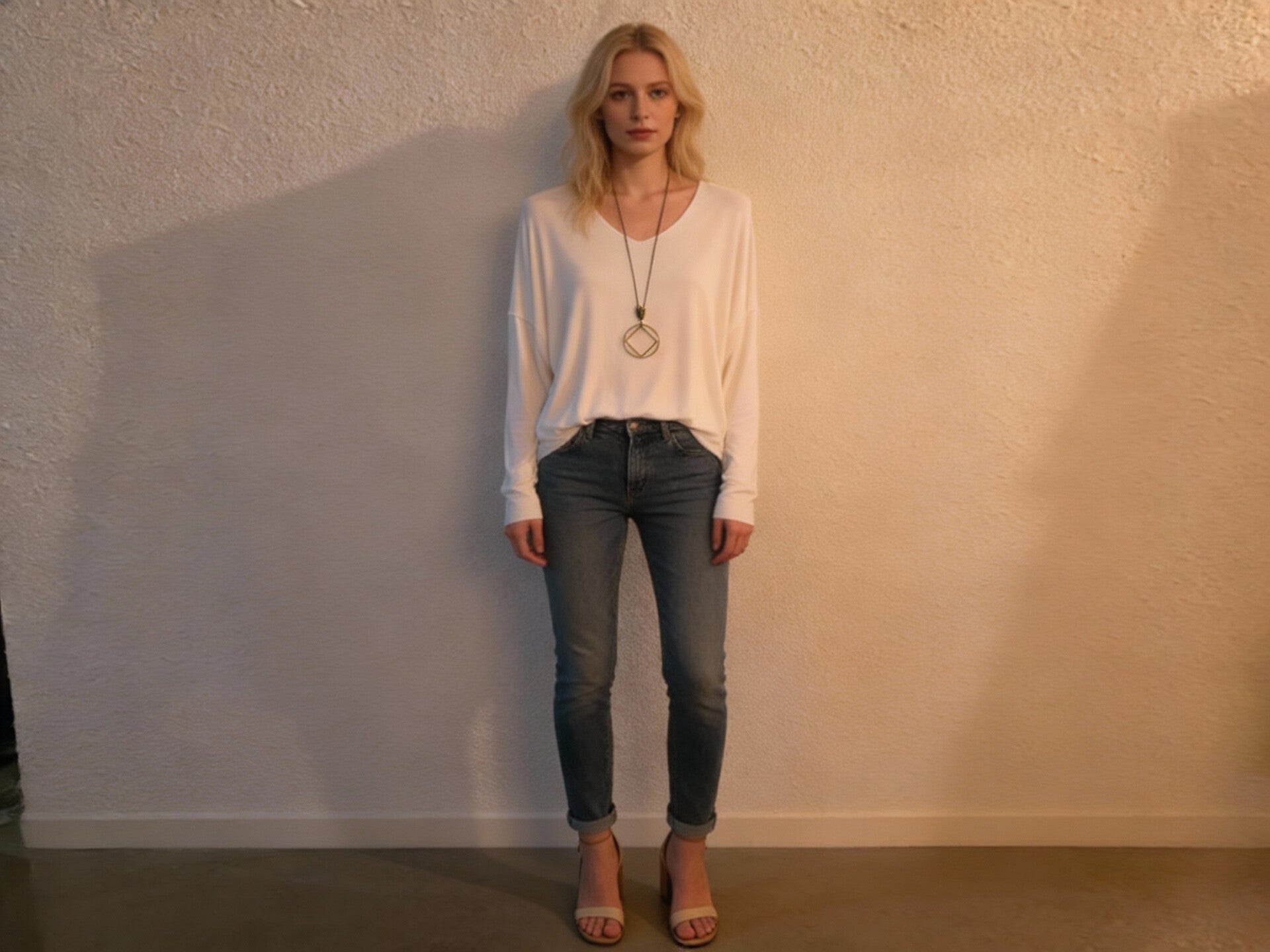 Witte longsleeve met V-hals