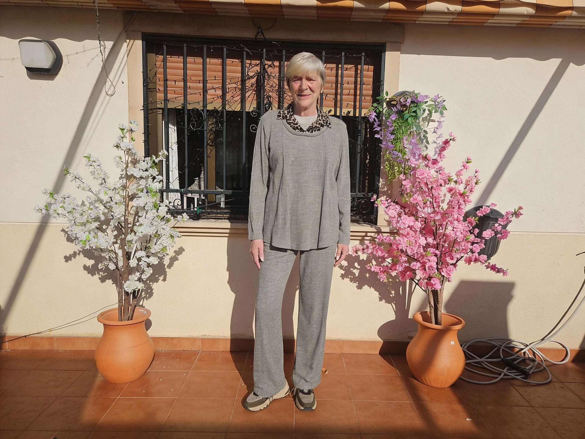 Ribstof Set met Wijde Broek & Leopardkraag