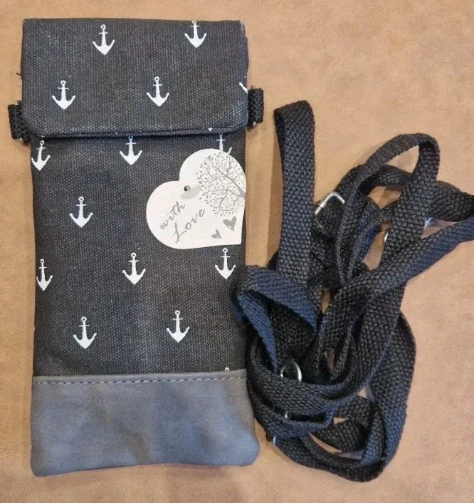 Handytasche zum Umhängen Schwarz/Grau "Mit Anker " 👌👌