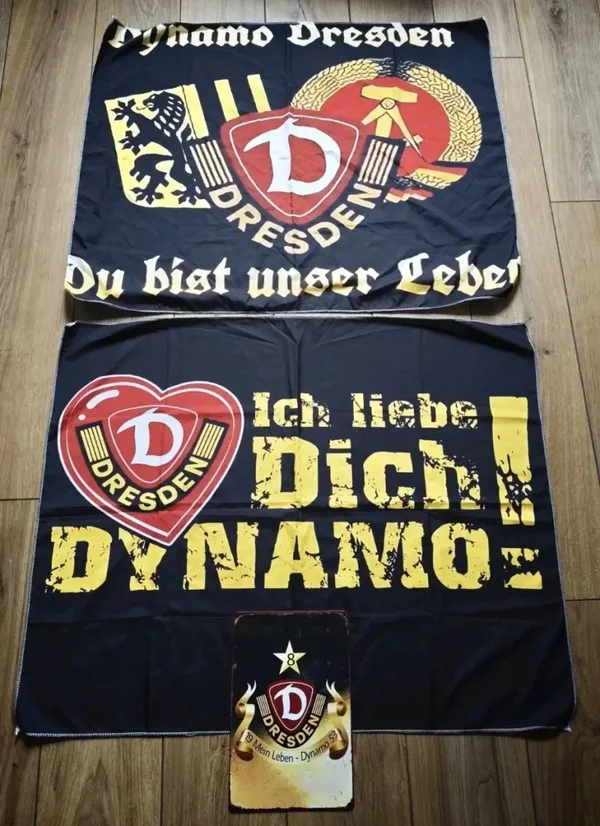 Dynamo Dresden Fanset 2x Fahne plus Blech in Rostoptik ⚽⚽⚽