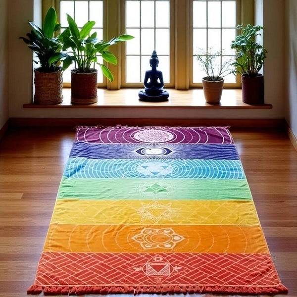 Yoga tæppe med Chakra farverne