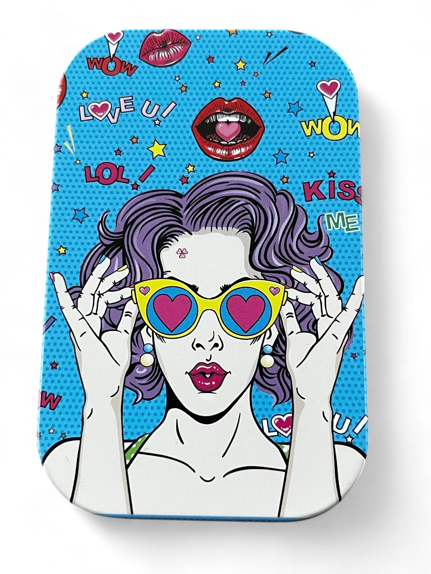 Lille metaldåse med kvinde med solbriller