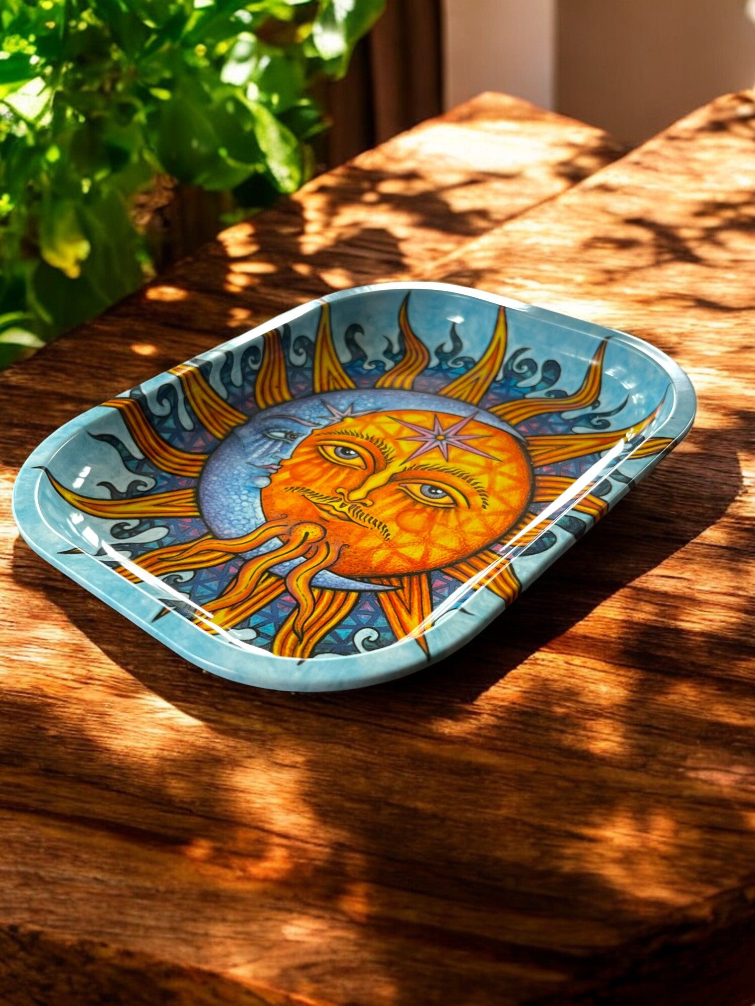 Lille metalbakke med print af sol & måne