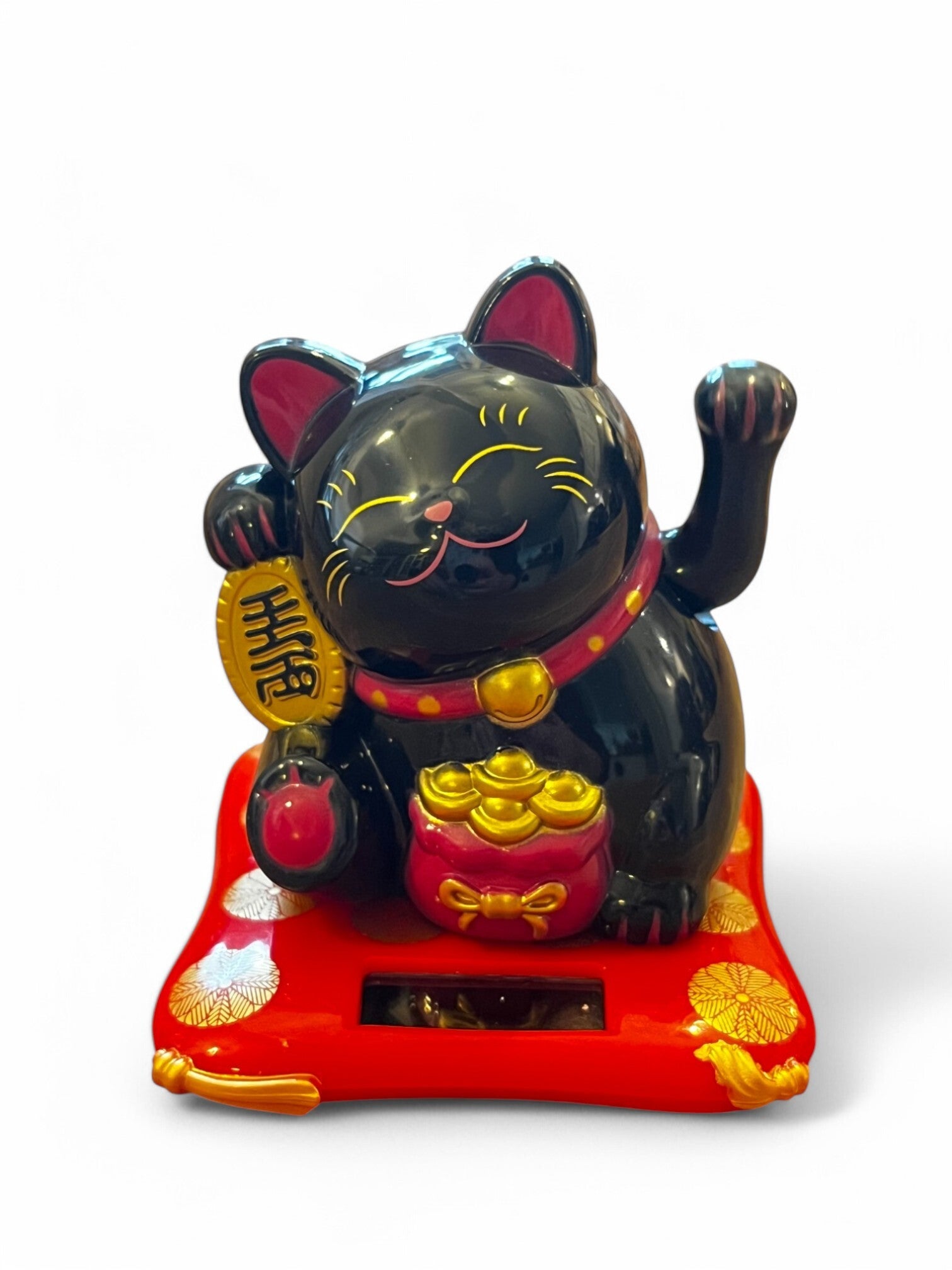 Sort lykke maneki-neko vinkekat med guld
