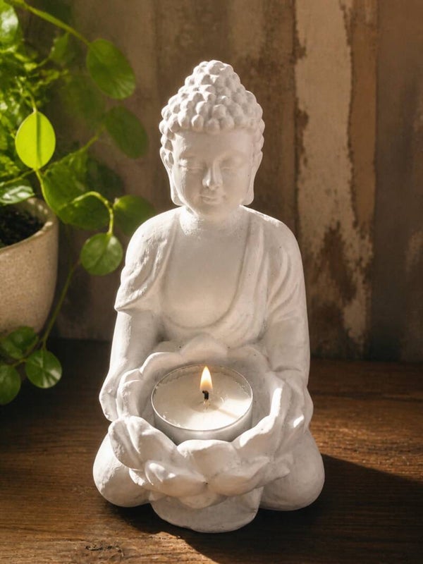 Hvid Buddha lysestage