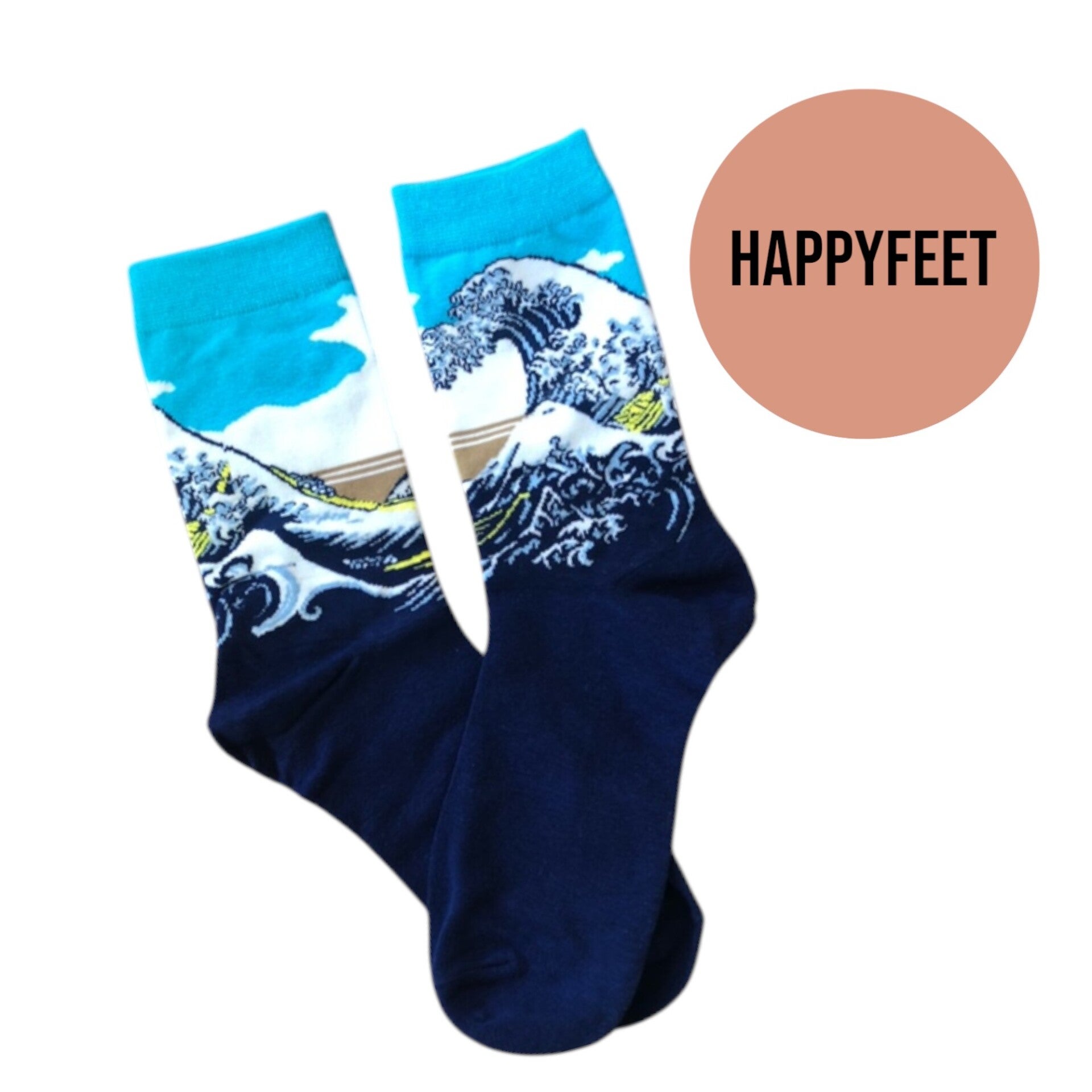 Strømper med Hokusai bølge print