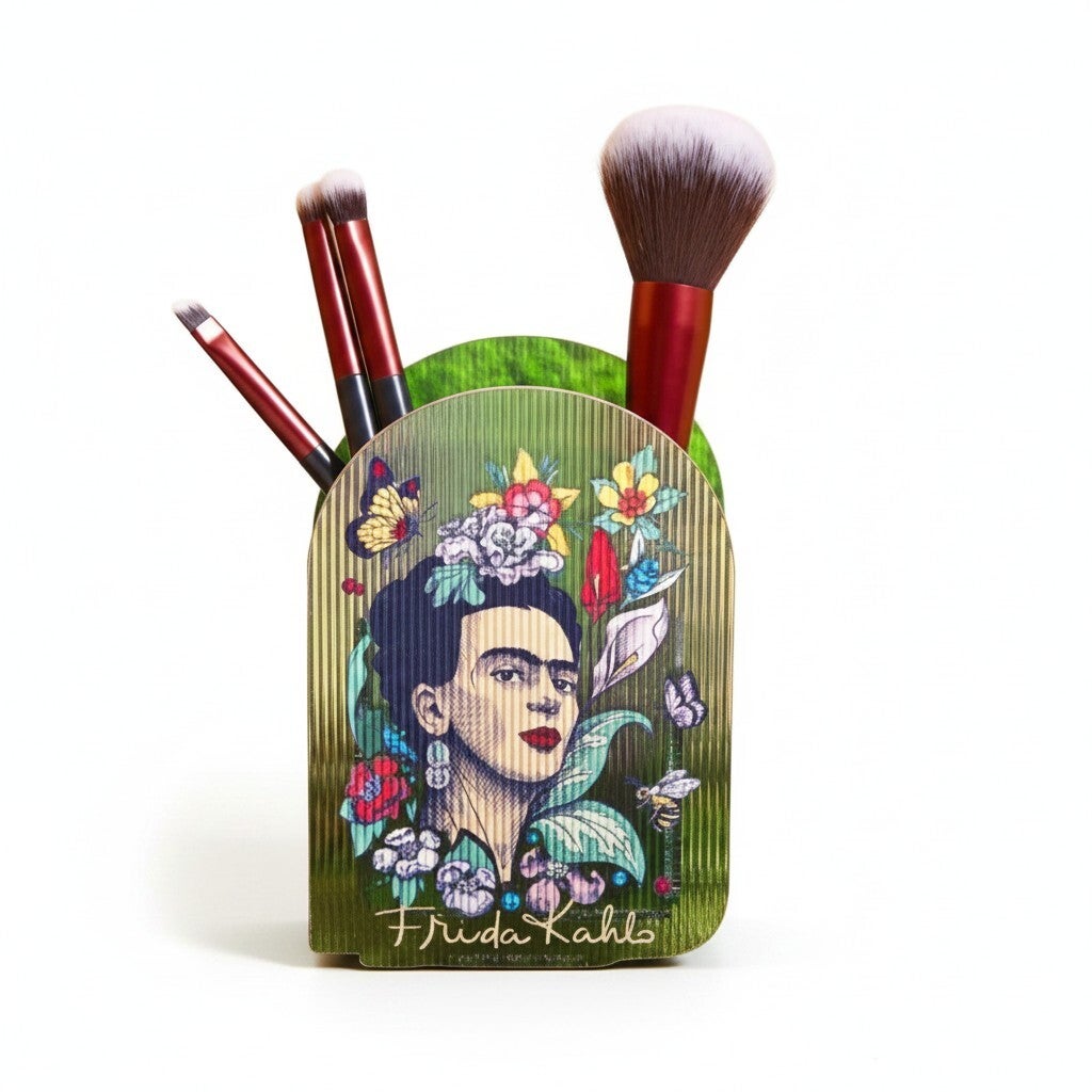 Grøn Frida Kahlo Beholder – Perfekt til Makeupbørster og Blyanter