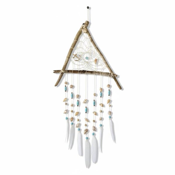 Drivtømmer drømmefanger med fjer og muslinger