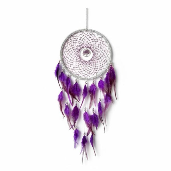 Lilla/sølv drømmefanger med livets træ