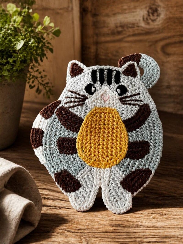 Sød hæklet coaster med kat