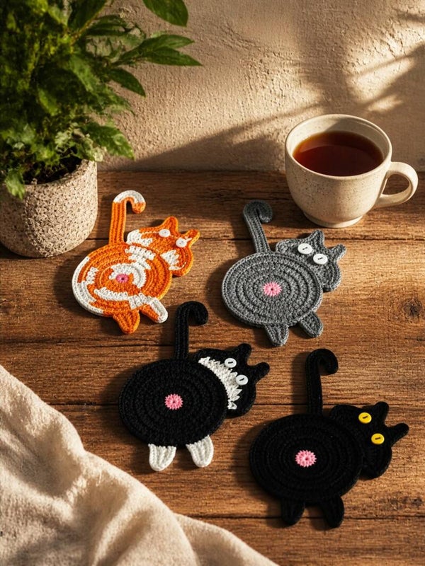 Sjove hæklede coasters med katte
