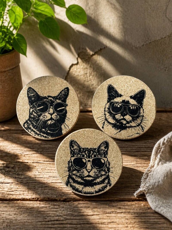 Flotte kork coasters med katte