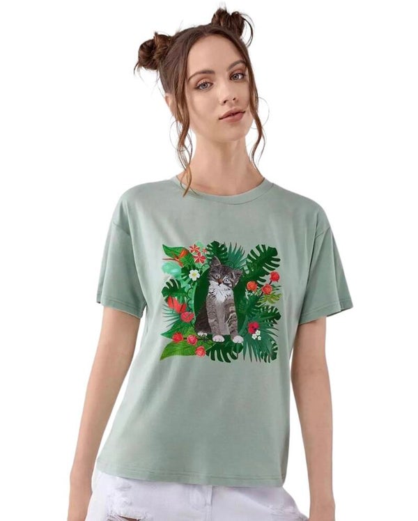 Grøn t-shirt med kat