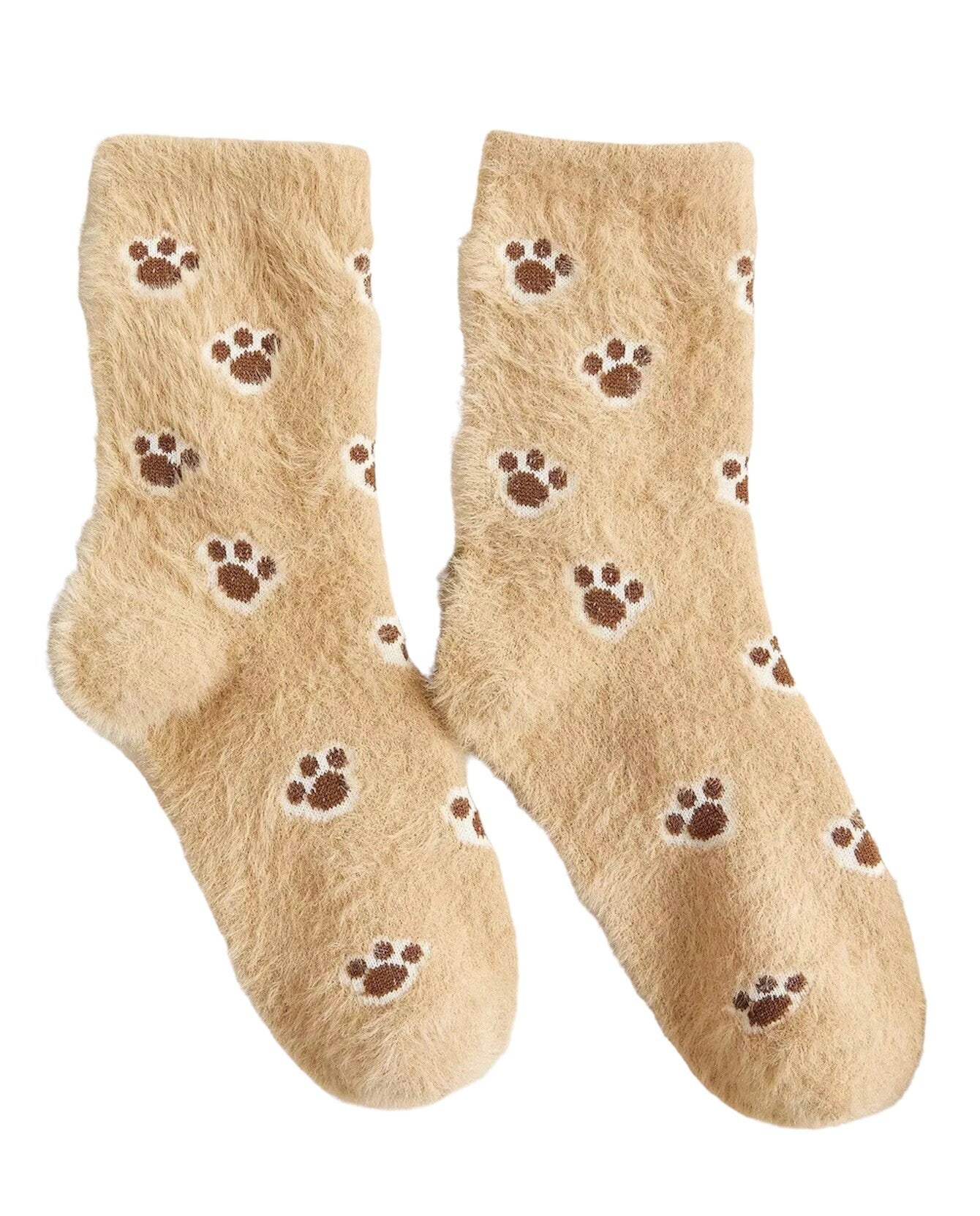 Beige fluffy strømper med poter