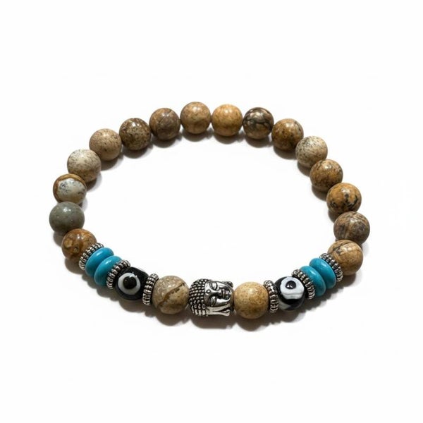 Armbånd med glasperler og buddha