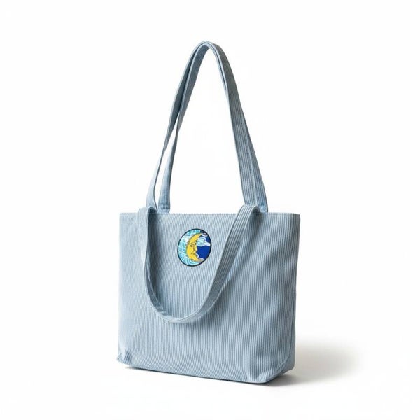 Lyseblå fløjls tote bag