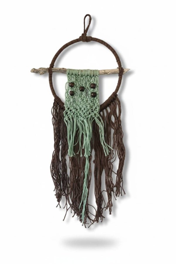 Brun drivtømmer drømmefanger med træperler og uden fjer​