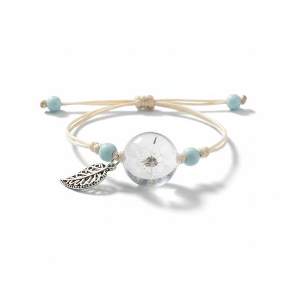 Armbånd med resinkugle med mælkebøttefrø