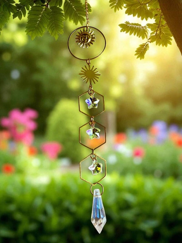 Ophæng/suncatcher med sol/stjerne og prismer/krystal