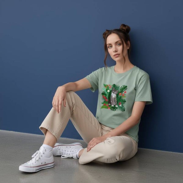 Grøn t-shirt med kat