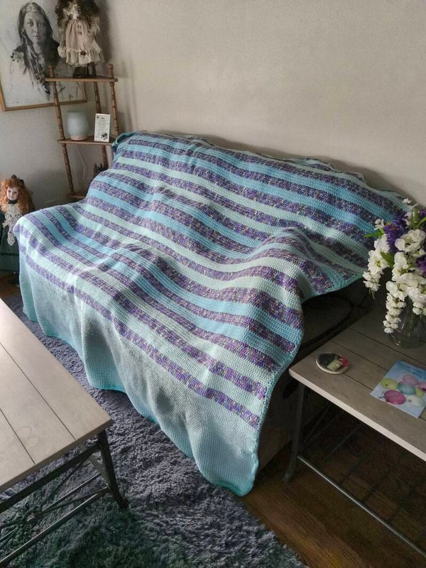 Turquoise and purple mixed Queen sized blanket