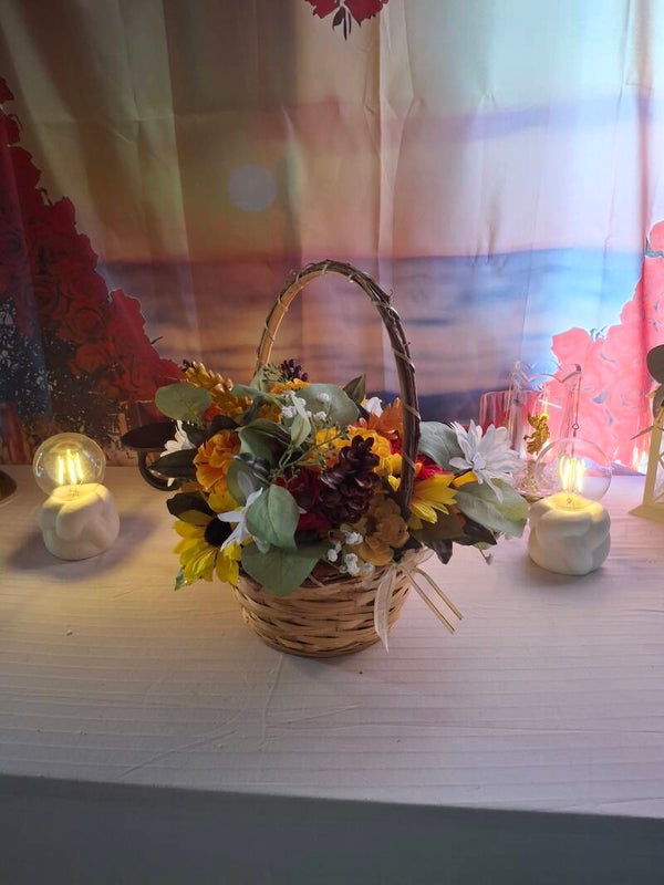 #28 Small sunflower and daisy & marigold  basket