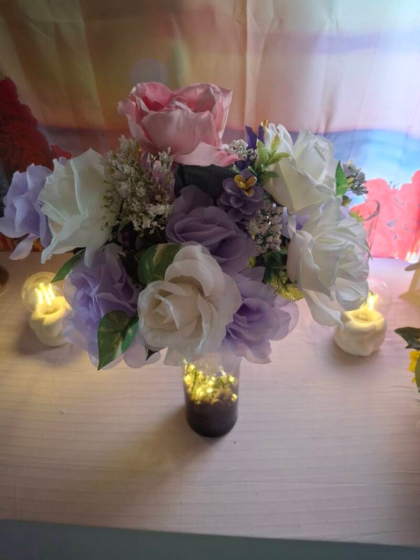 Purple, Pink, and White Roses