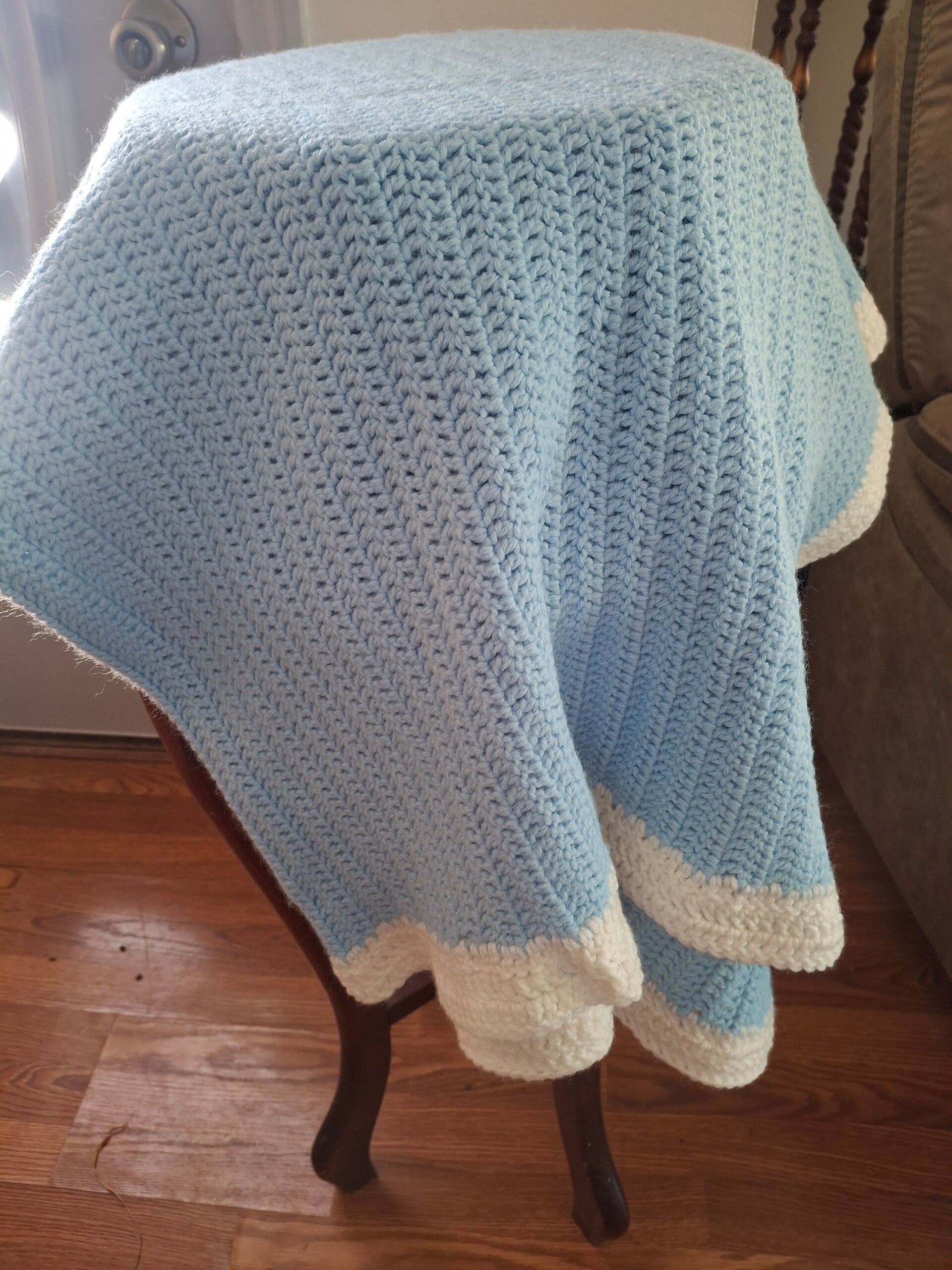 Large Blue and White Baby Blanket