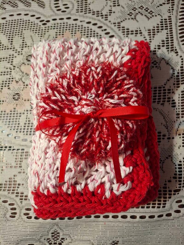 #44 Red & White 3-Piece Kitchen Set with Scrubbie and Red Border