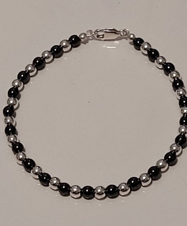 Bracelet en argent et véritables perles hématite magnétique