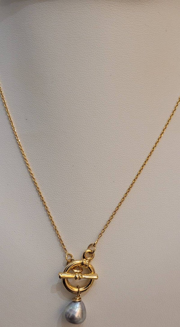 Collier plaqué or et véritable perle naturelle