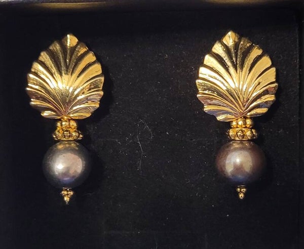 Boucles d'oreilles dorées or fin 24k véritables perles naturelles