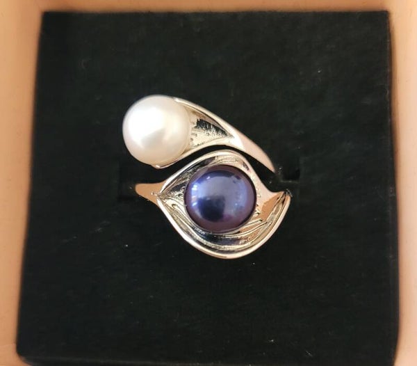 Bague toi et moi ajustable et véritables perles naturelles