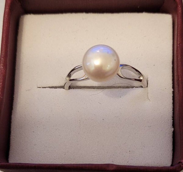 Bague en argent réglable et véritable perle naturelle