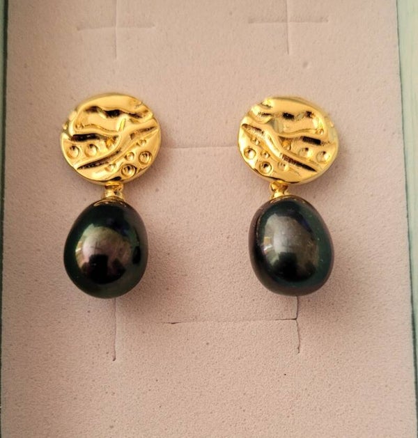 Boucles d'oreilles en Argent 925 doré or fin 24k perles naturelles