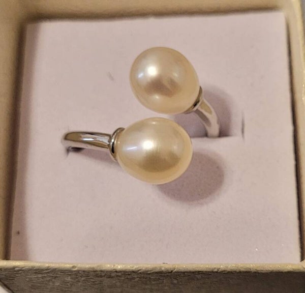 Bague toi et moi en argent véritable perle naturelle taille 55