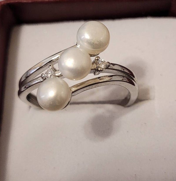 Bague en argent réglable véritables perles naturelles