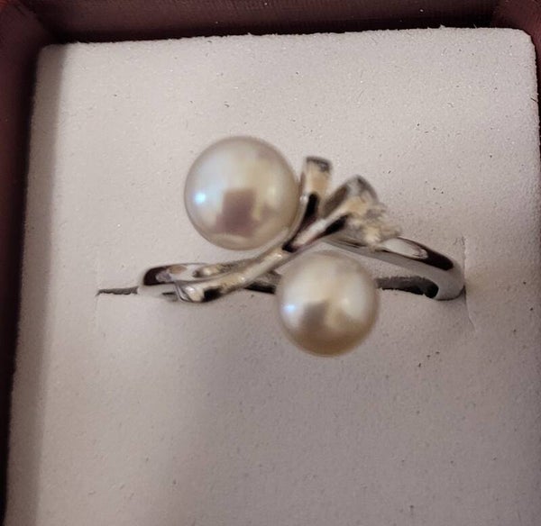 Bague en argent réglable véritables perles naturelles