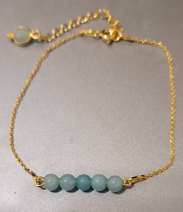 Bracelet en plaqué or véritables perles en pierre gemme Amazonite