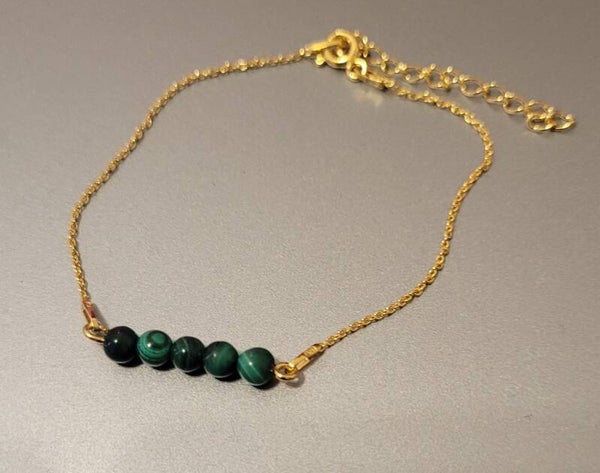 Bracelet plaqué or véritables perles naturelles malachite