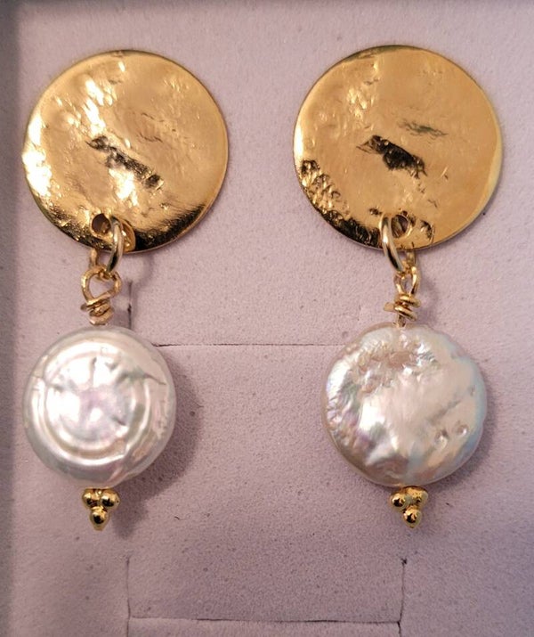 Boucles d'oreilles pendantes en plaqué or véritables perles naturelles
