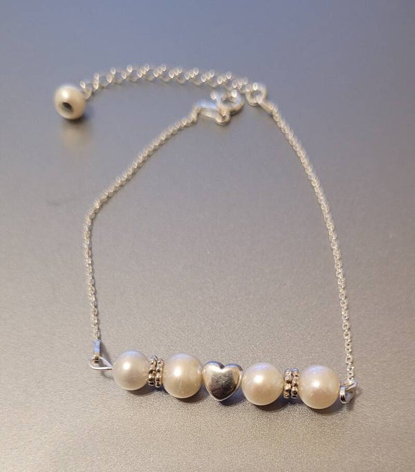 Bracelet réglable en argent véritables perles naturelles