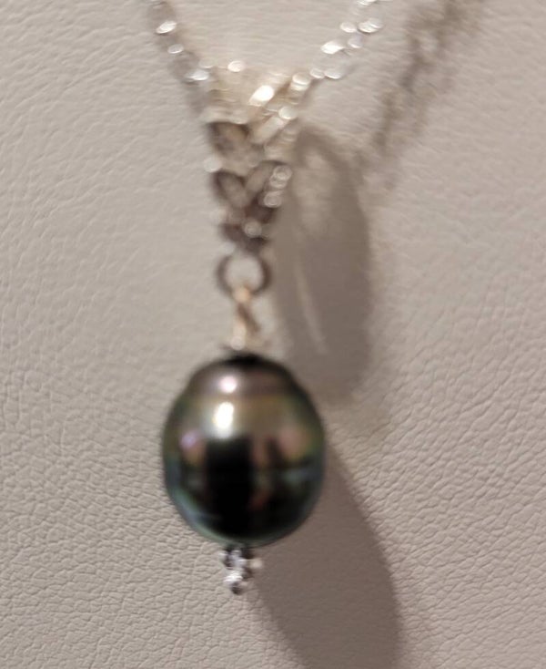 Collier en argent pendentif véritable perle de tahiti