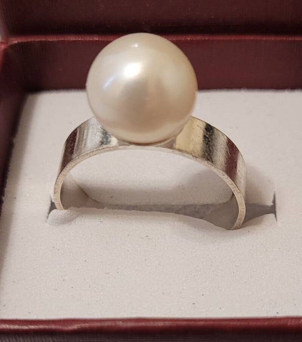 Bague en argent réglable véritable perle naturelle